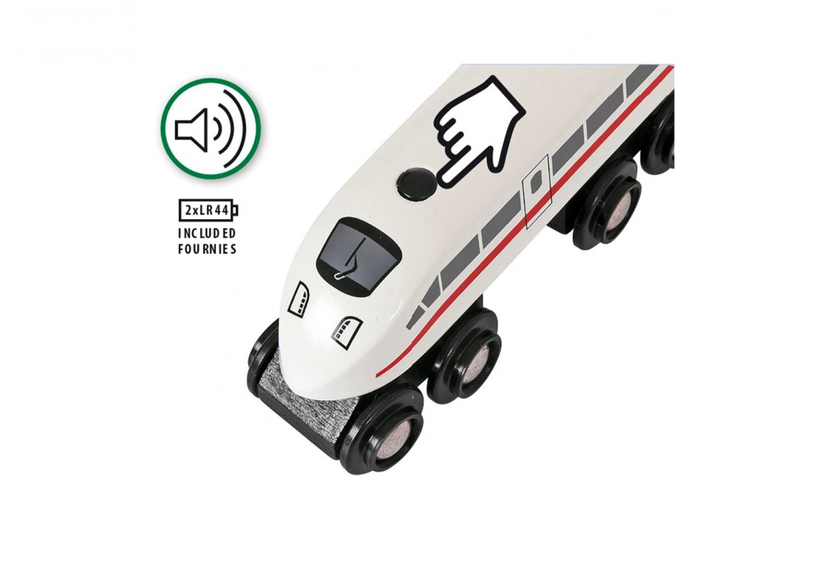 Пассажирский поезд-экспресс со звуком, 3 деревянных вагона  